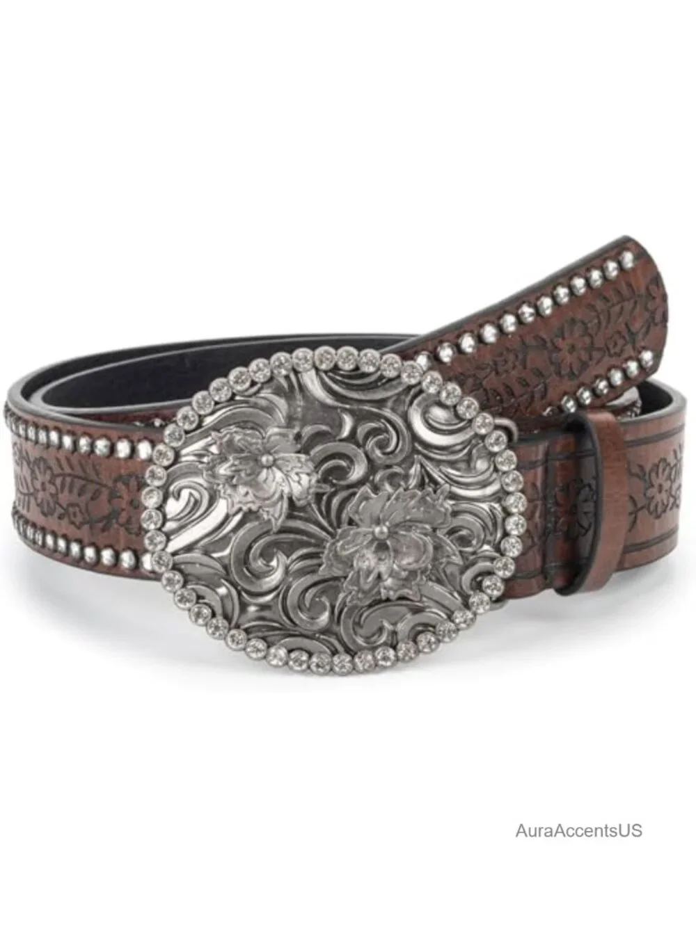 Western Belt for Women Rhinestone PU Leather Cowgirl Belt Diamond Buckle